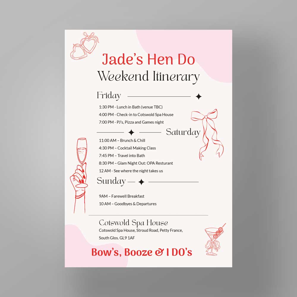 Show details for Bridal Bow - Hen Party Itinerary