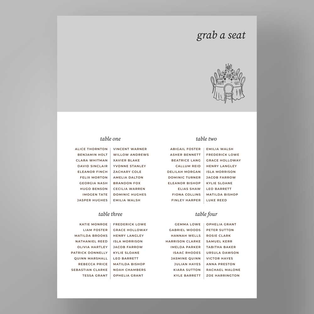 Show details for Monochrome Romance - Table Plan