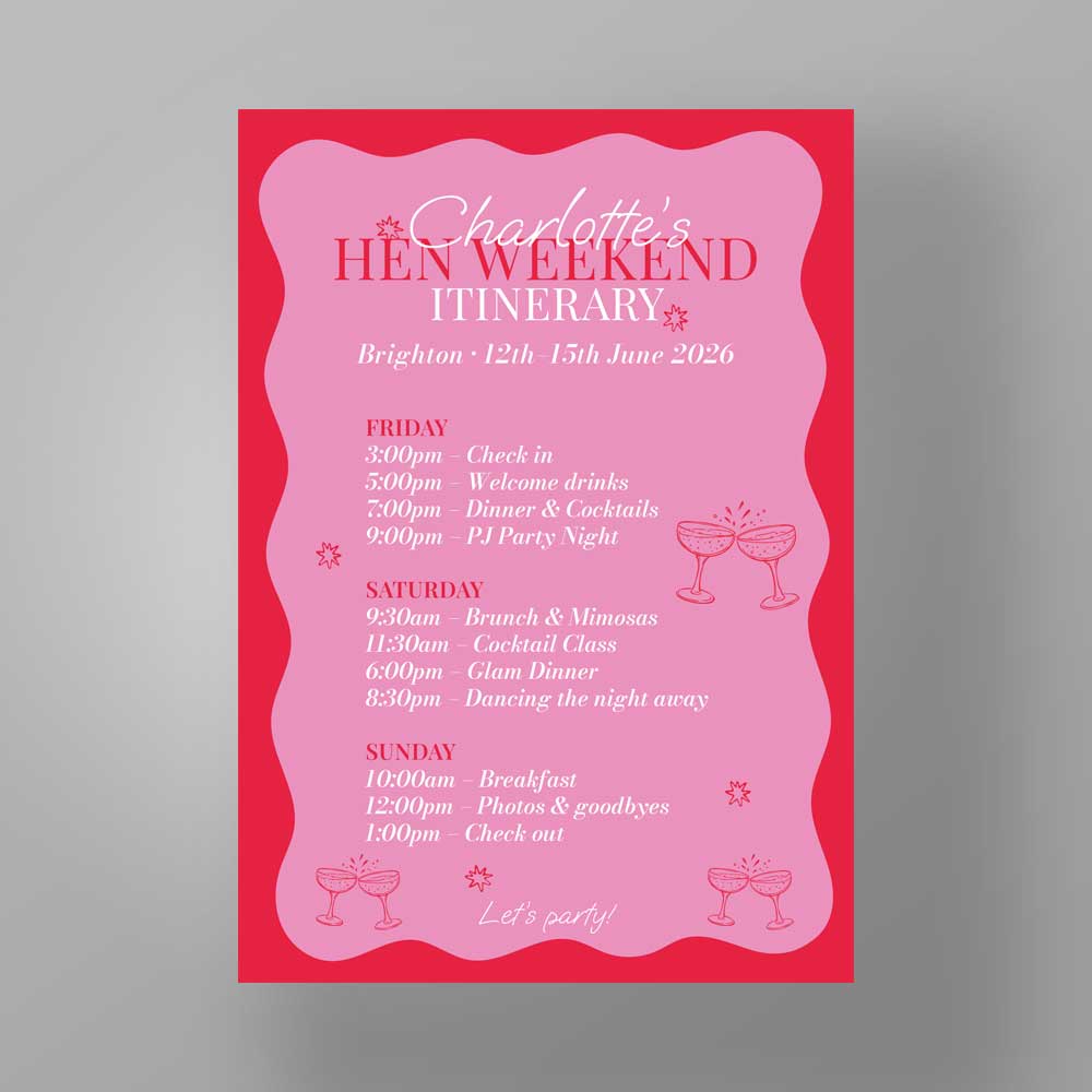 Show details for Groovy Pink - Hen Party Itinerary