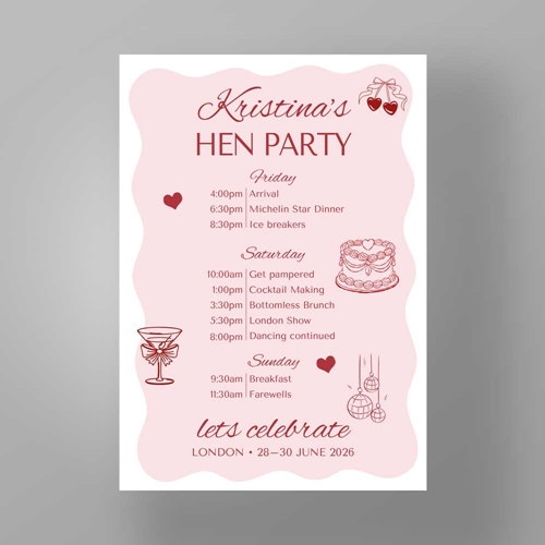 Show details for Sweet Romance - Hen Party Itinerary