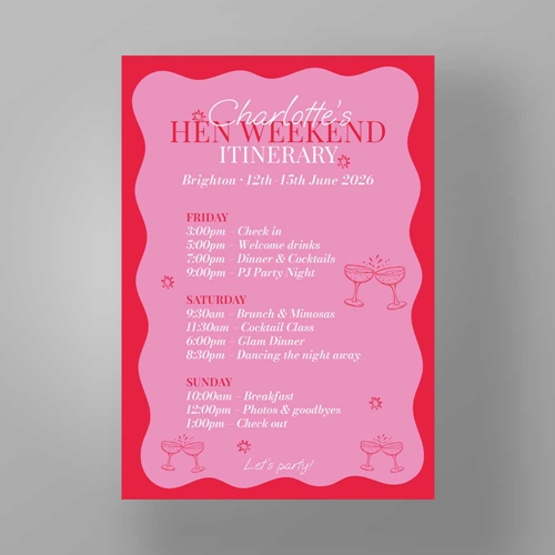 Show details for Groovy Pink - Hen Party Itinerary